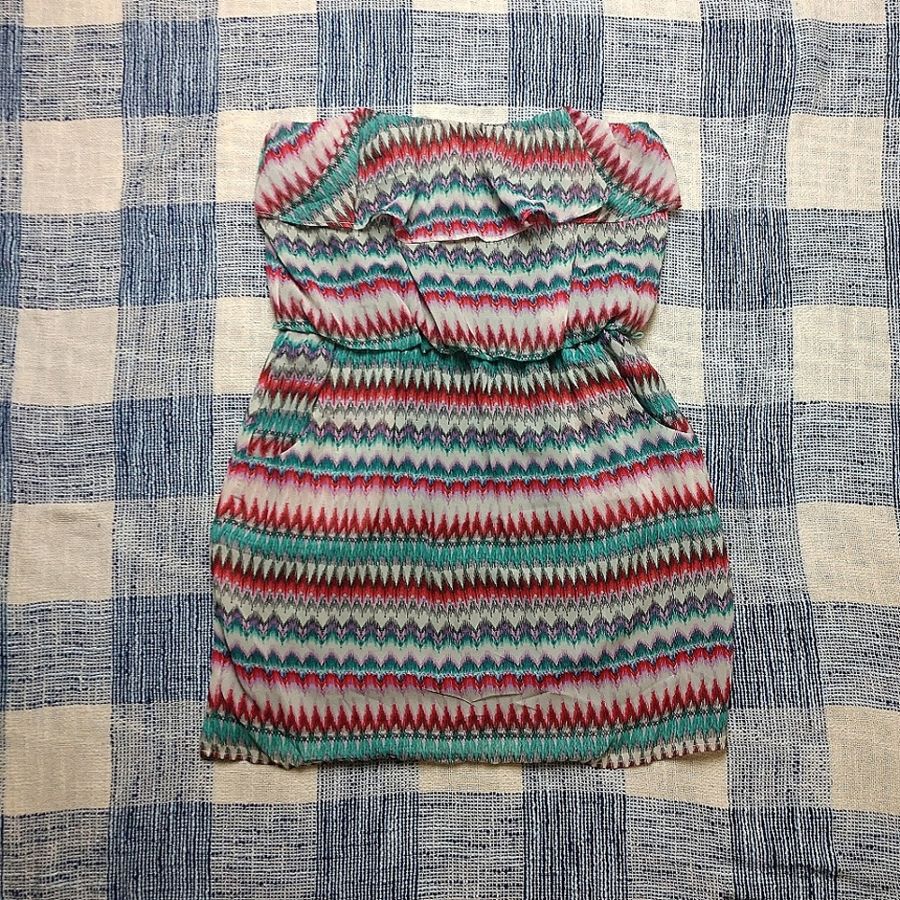 Multi-Colored Strapless Dress